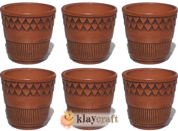 Tea Cup - 170ml (V - Shape, Embossed Texture, Polished) - Set of 6